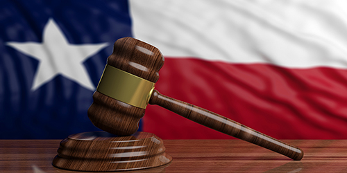 Texas Legislature - State flag in the background with gavel in the front