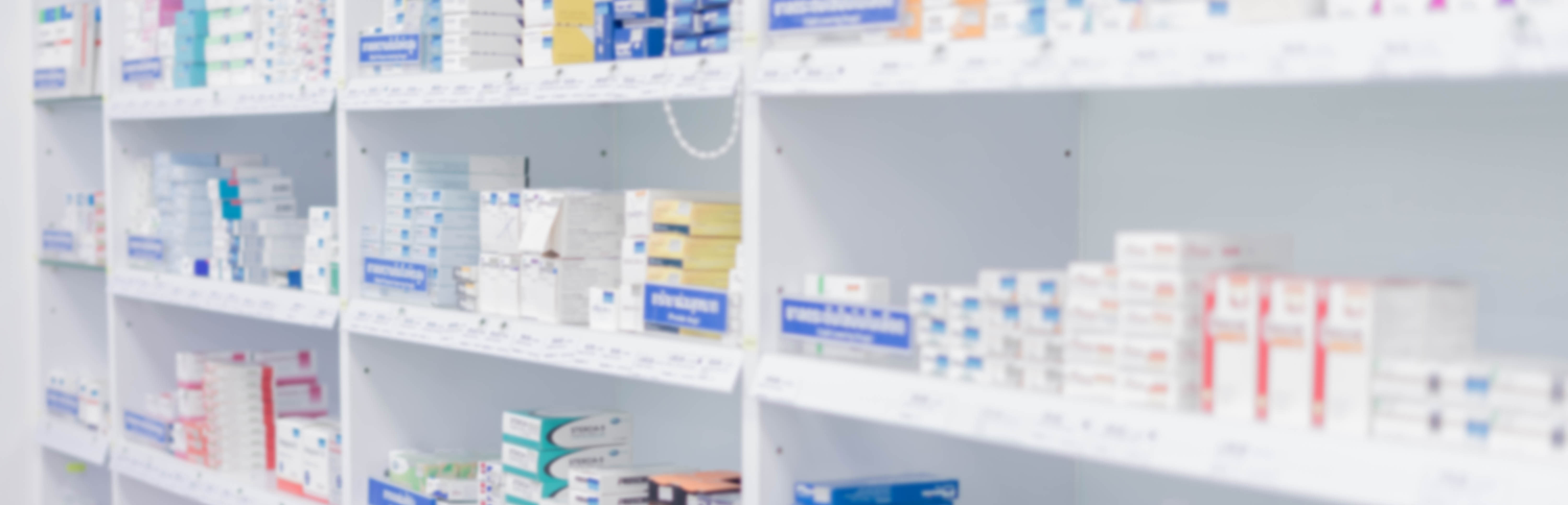 Pharmacy shelf with prescription drugs